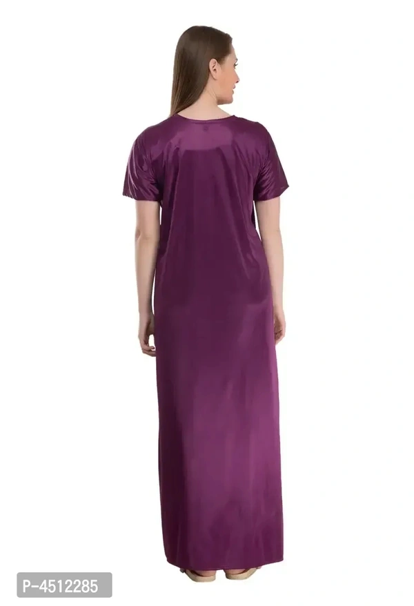 Purple Trendy Women's Satin 4Pcs Night Wear Set