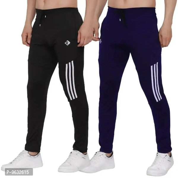 Classic Polyester Solid Track Pants for Men, Pack of 2 - XL