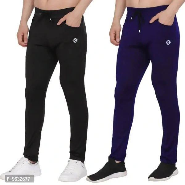 Classic Polyester Solid Track Pants for Men, Pack of 2 - M