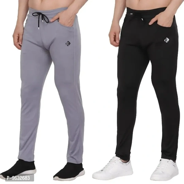Classic Polyester Solid Track Pants for Men, Pack of 2 - XL