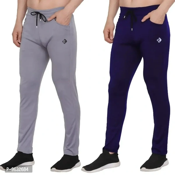 Classic Polyester Solid Track Pants for Men, Pack of 2 - M