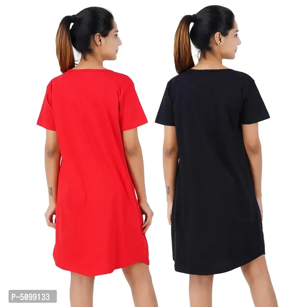 Printed Cotton Short Sleeves I am So Cute Red Love Black Night Dress For Women ( Combo ) - L