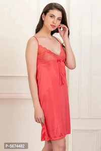 Clovia Short Night Dress Robe Set In Pink - Satin - XL