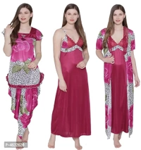 Leopard Print Satin Nighty, Robe, Top Dhoti Set