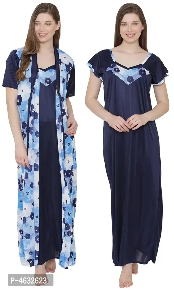 Leopard Print Satin Nighty, Robe, Top Dhoti Set