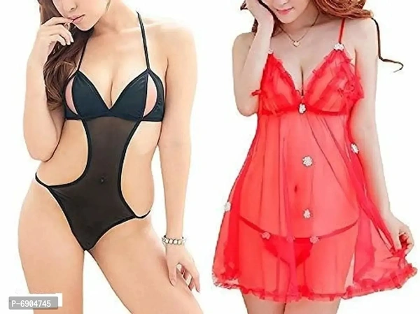 Babydoll Lingerie Set for Honeymoon for Woman with G String Thongs - l