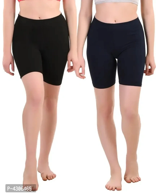 Women's Multicoloured Spandex Soft Cotton Lycra Daily Wear Night Shorts/Shorties - Pack of 2 - M