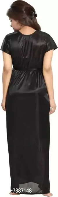 Elegant Satin Net Self Pattern Nighty with Robe Set For Women- 2 Pieces