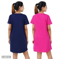 Printed Cotton Short Sleeves I am So Cute Navy Love Rani Pink Night Dress For Women ( Combo ) - L