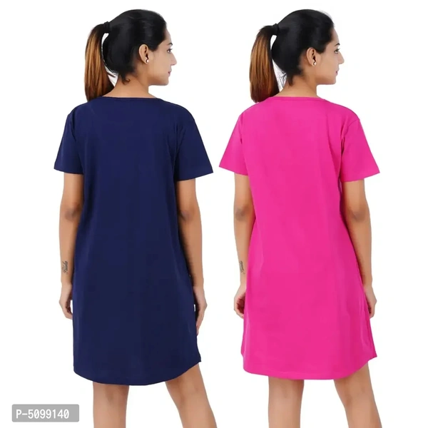 Printed Cotton Short Sleeves I am So Cute Navy Love Rani Pink Night Dress For Women ( Combo ) - L