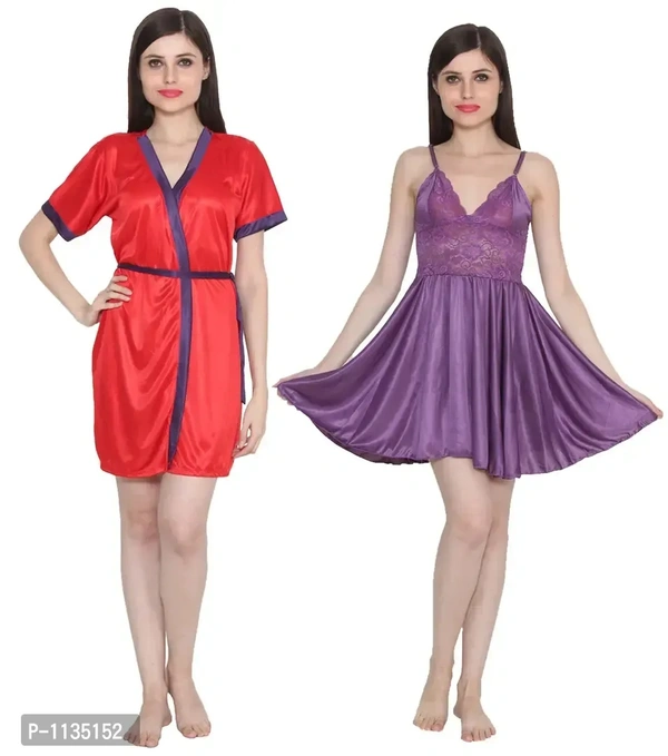 Women's Satin Nightwear Babydoll Dress Pack of 2 - M