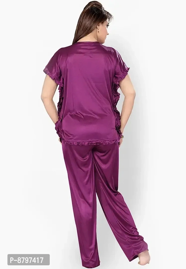 Stylish Solid Satin Top And Pyjama Set For Women Pack Of 2