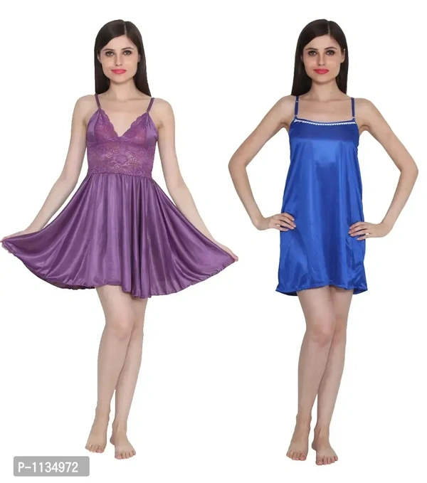 Women's Satin Nightwear Babydoll Dress Pack of 2