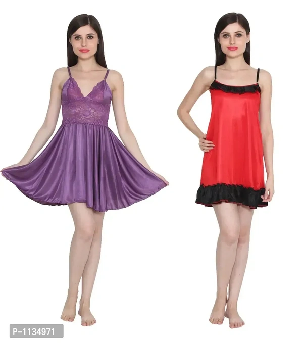 Women's Satin Nightwear Babydoll Dress Pack of 2 - M