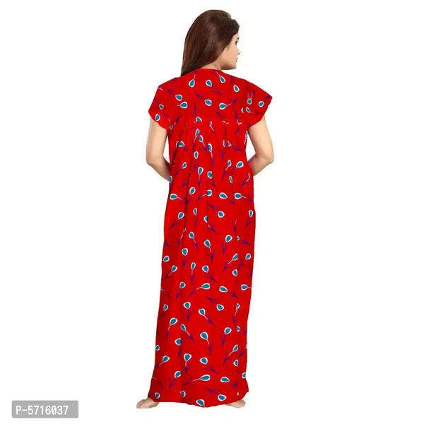 Stylish Cotton Round Neck Short Sleeves Red and Green Floral Print Night Gown For Women ( Pack Of 2 )