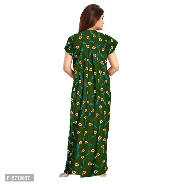 Stylish Cotton Round Neck Short Sleeves Red and Green Floral Print Night Gown For Women ( Pack Of 2 )