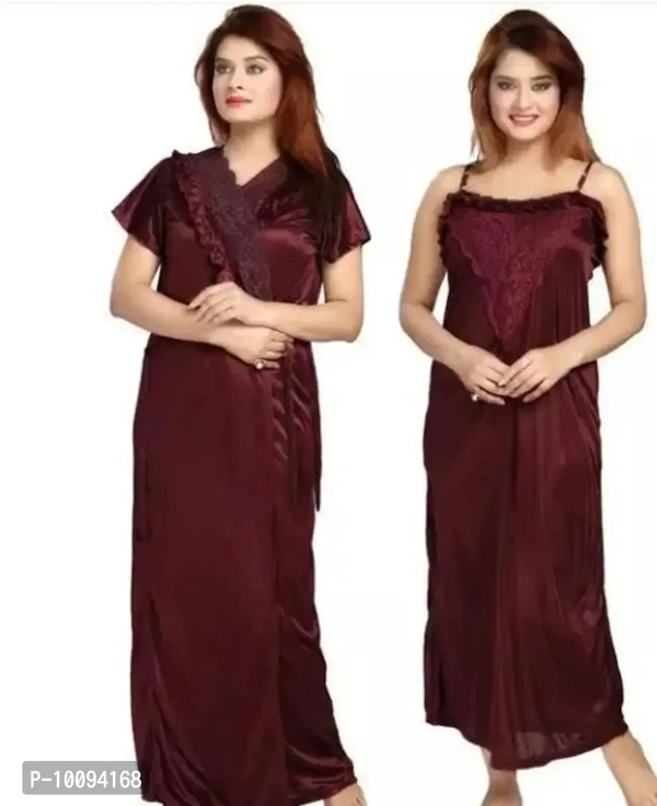Women Stylish Satin Solid Nightdress