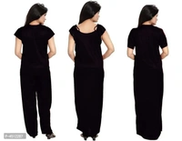Black Trendy Women's Satin 4Pcs Night Wear Set