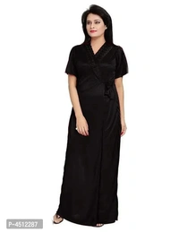 Black Trendy Women's Satin 4Pcs Night Wear Set