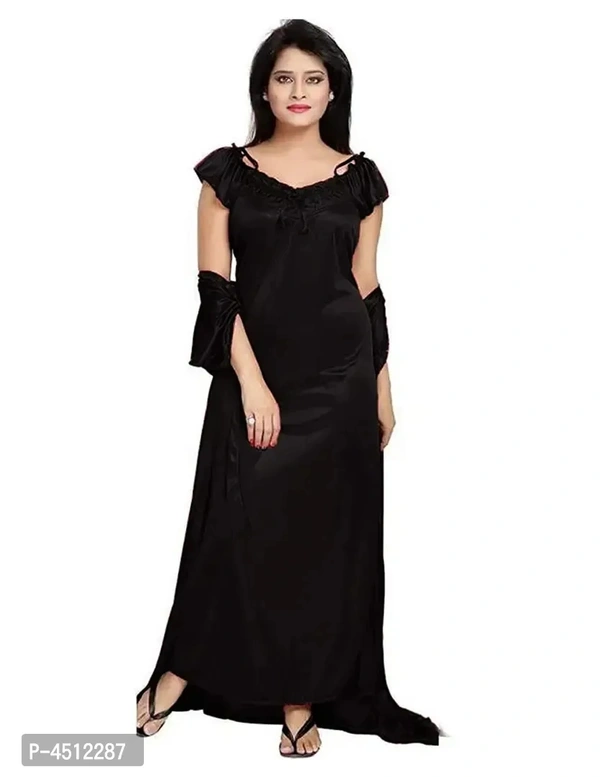 Black Trendy Women's Satin 4Pcs Night Wear Set