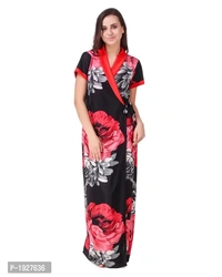 Pack Of 2 Floral Print Satin Robe Gown - M