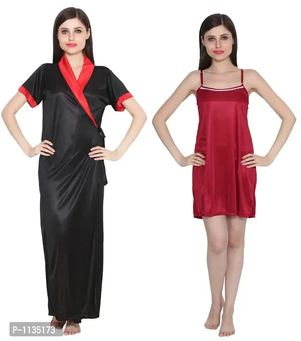 Women's Satin Nightwear Babydoll Dress Pack of 2 - M