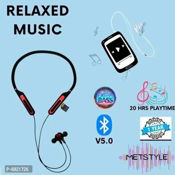 Bullet Neckband Wireless In Ear Bluetooth Waterproof Headset with Mic Clear Sound Quality Hi Bass Headset