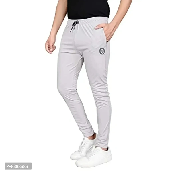 KAFF Men's Slim Fit Polyester Blend Track Pant (4WAY LYCRA BLEND SOLID_Light Grey_XL) - M