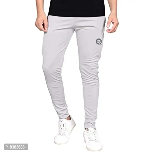 KAFF Men's Slim Fit Polyester Blend Track Pant (4WAY LYCRA BLEND SOLID_Light Grey_XL) - XL