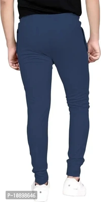 Stylish Navy Blue Cotton Spandex Solid Regular Track Pants For Men - M