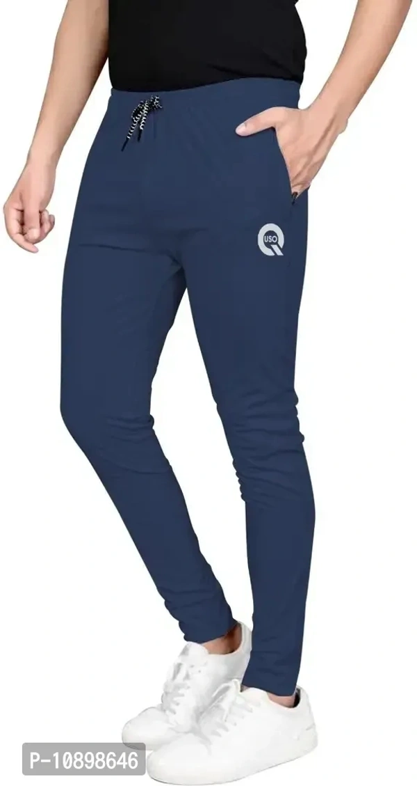 Stylish Navy Blue Cotton Spandex Solid Regular Track Pants For Men - XL