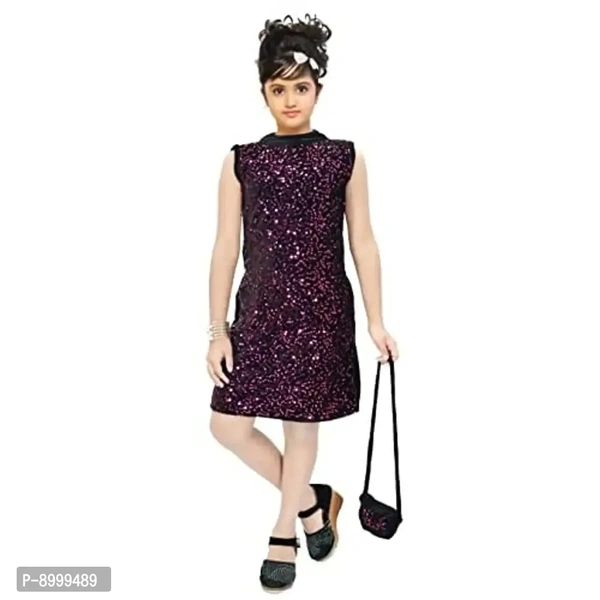 4 YOU DRESSES Beautiful Sparkle Velvet Frock with Bag for Girl - 3-4 Years