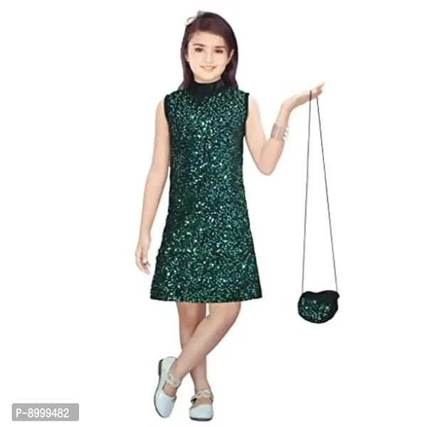 4 YOU DRESSES Beautiful Sparkle Velvet Frock with Bag for Girl - 8-9 Years