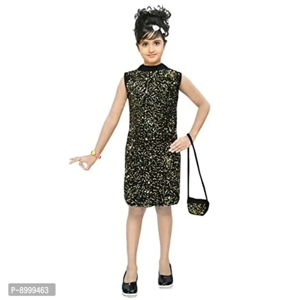 4 YOU DRESSES Beautiful Sparkle Velvet Frock with Bag for Girl - 5-6 Years