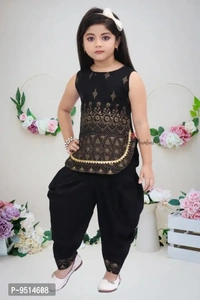 Stylish Fancy Cotton Blend Dresses For Kids Girls - Black, 3-4 Years