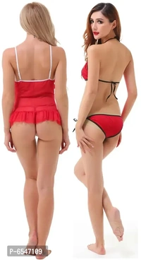 Women Netted Satin BabyDoll Lingerie Set