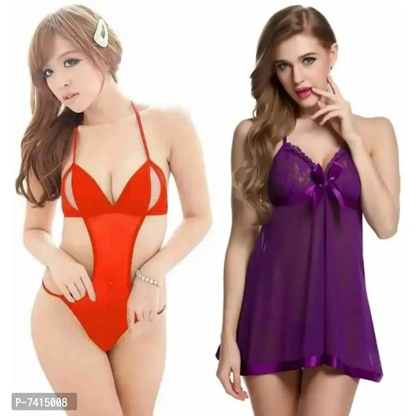 Stylish Satin Solid Babydolls For Women- Pack Of 2