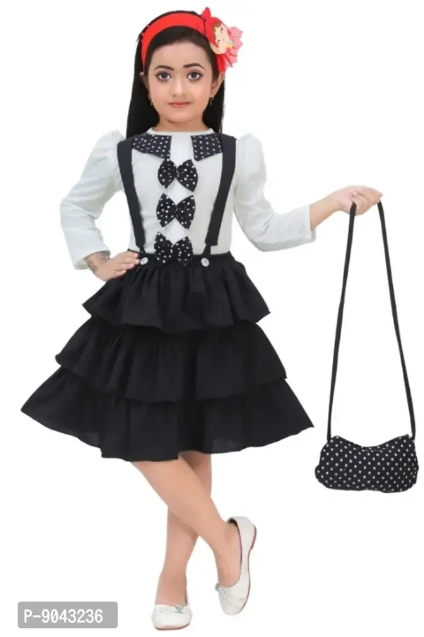 Fancy Cotton Blend Knee Length Party Dress With Bag - 8-9 Years