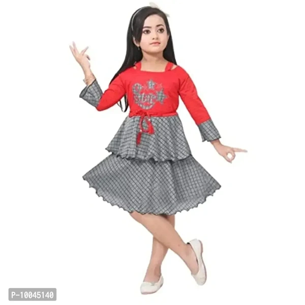 RJ JOSHNA'S Dresses Cotton Blend Printed Knee Length Frock Dress for Girls (Red, 7-8 Years) - 7-8 Years