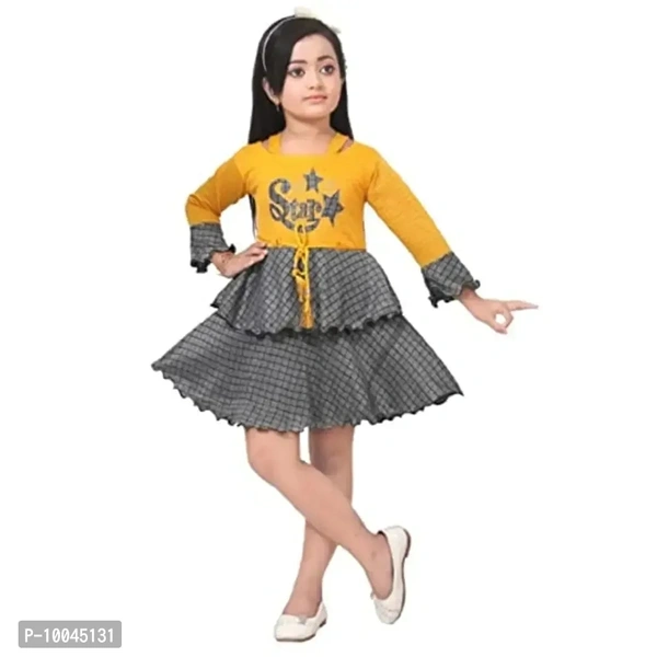RJ JOSHNA'S Dresses Cotton Blend Printed Knee Length Frock Dress for Girls  - 9-10 Years