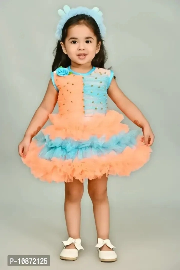 Classic Net Embellished Dress for Kids Girls - 9-12 Months