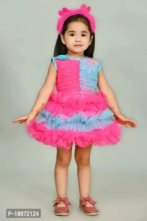 Classic Net Embellished Dress for Kids Girls - 12-18 Months