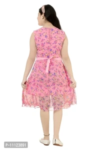 Elegant Georgette Pink Printed Dress For Girls - Pink, 9-10 Years
