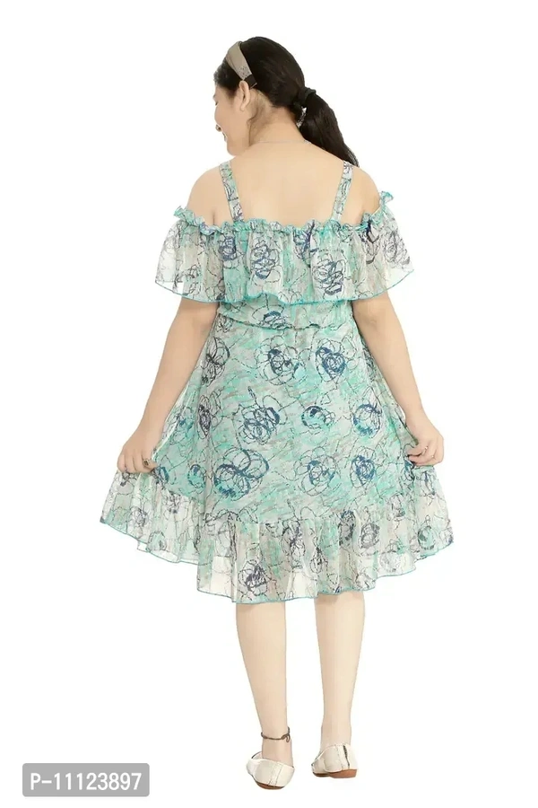 Elegant Georgette Blue Printed Dress For Girls - 6-7 Years