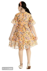 Elegant Georgette Orange Printed Dress For Girls - 7-8 Years