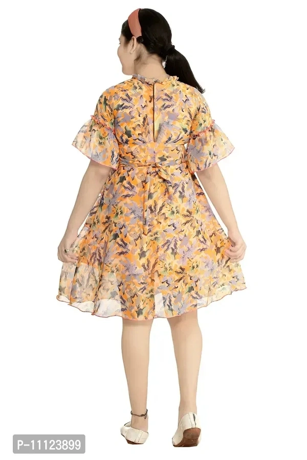 Elegant Georgette Orange Printed Dress For Girls - 7-8 Years