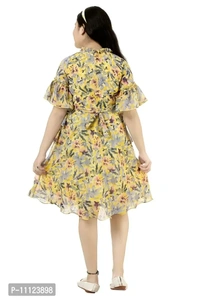 Elegant Georgette Yellow Printed Dress For Girls - 7-8 Years