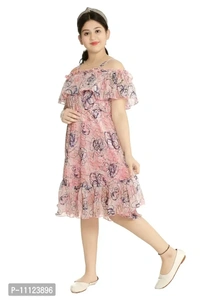 Elegant Georgette Pink Printed Dress For Girls - 5-6 Years