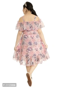 Elegant Georgette Pink Printed Dress For Girls - 5-6 Years