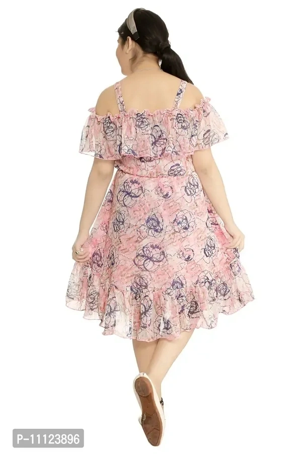 Elegant Georgette Pink Printed Dress For Girls - 8-9 Years